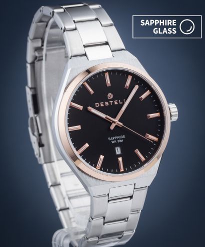 DESTELL Aries Black Silver Steel Sapphire watch