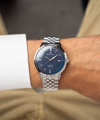 DESTELL Pictor Blue Silver Steel Sapphire Gift Set gents watch