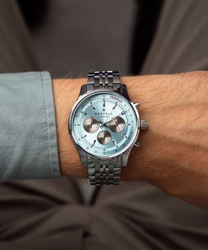 DESTELL Circinus Ice Blue Silver Steel Chronograph Sapphire watch