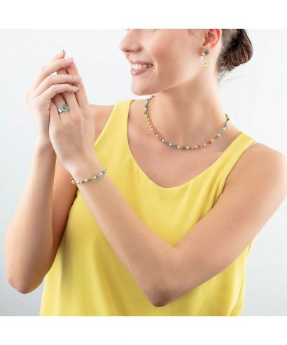 Coeur De Lion Mini Cubes & Pearls Mix Gold Rainbow necklace