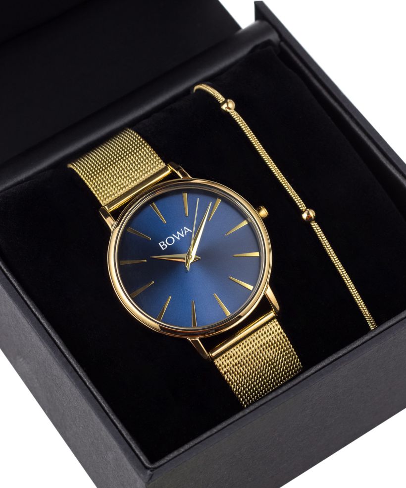 BOWA Praha Navy Blue-Gold Mesh 38 Gift Set ladies watch