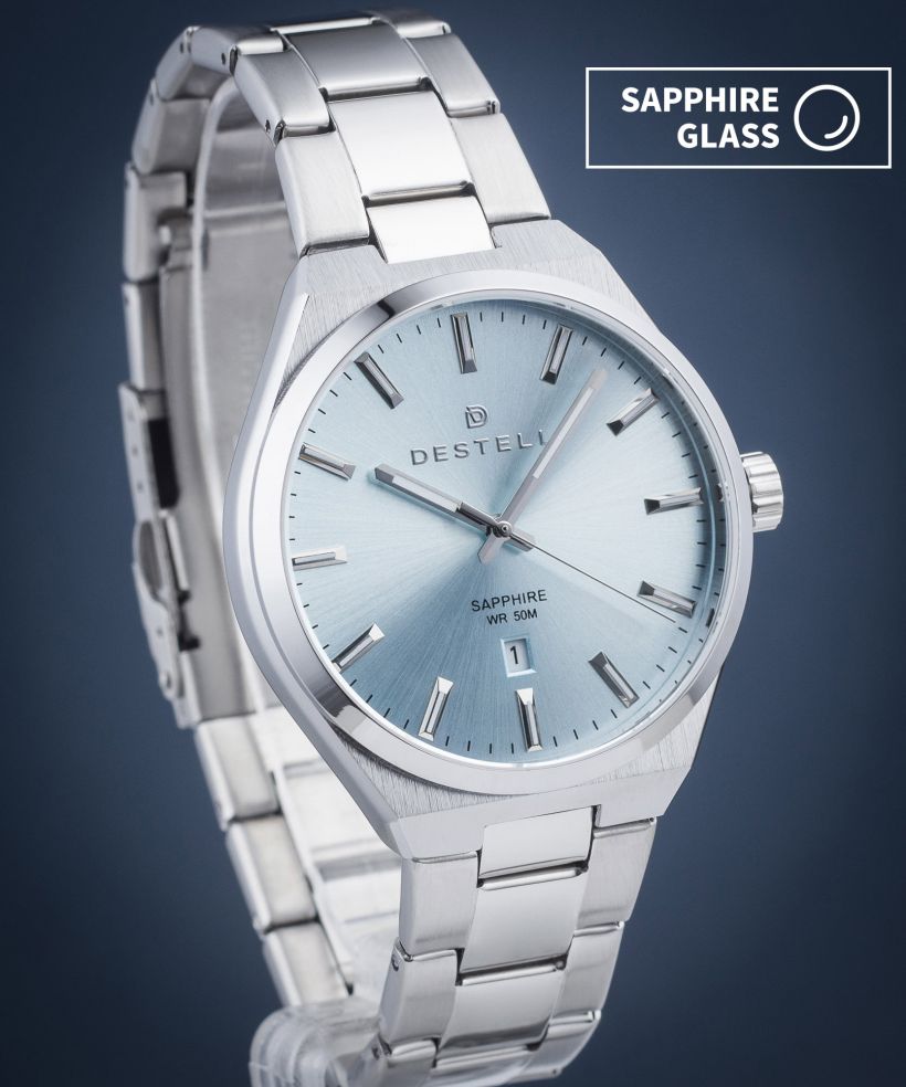 DESTELL Aries Ice Blue Silver Steel Sapphire watch
