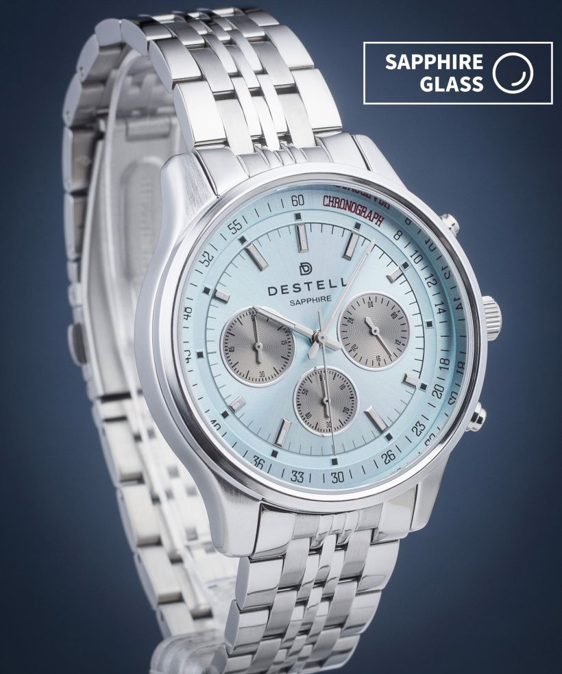 DESTELL Circinus Ice Blue Silver Steel Chronograph Sapphire watch