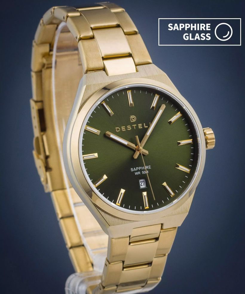 DESTELL Aries Green Gold Steel Sapphire watch