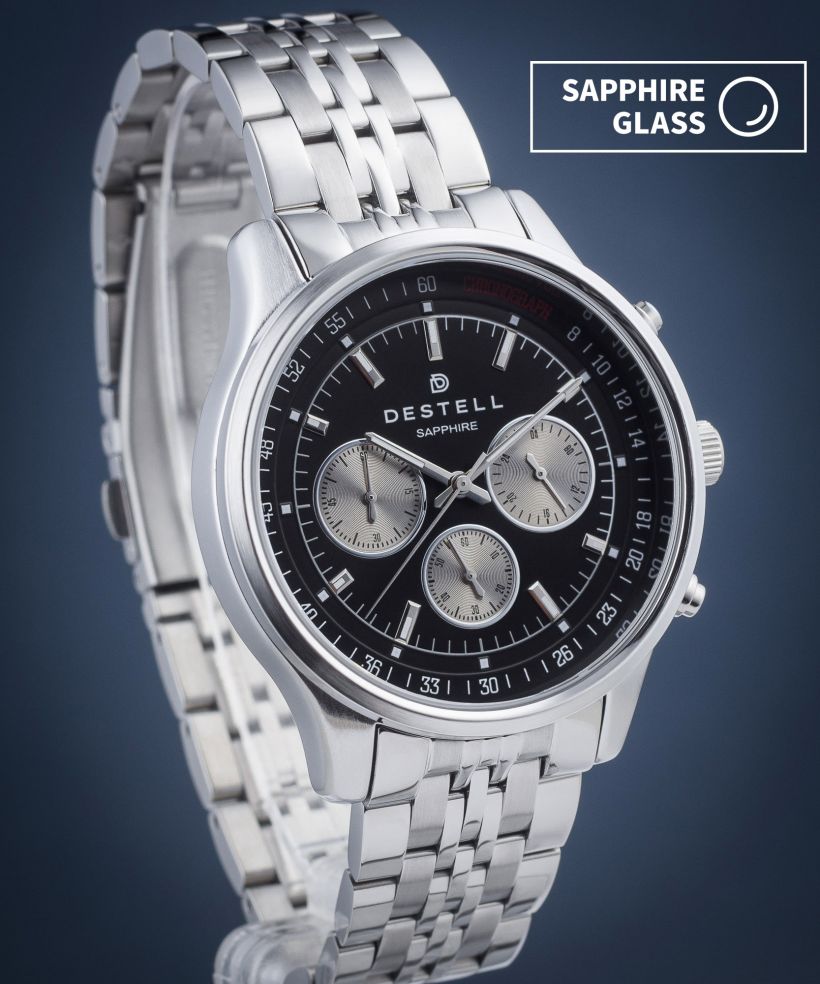 DESTELL Circinus Black Silver Steel Chronograph Sapphire watch