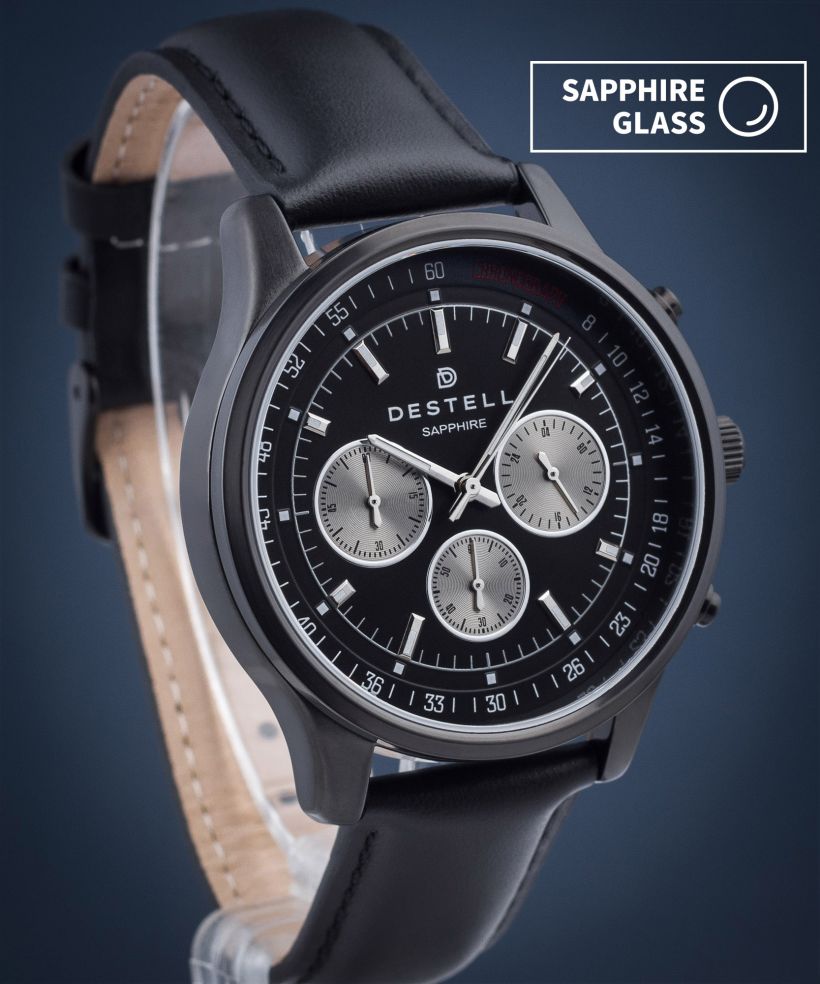 DESTELL Circinus Full Black Leather Chronograph Sapphire watch