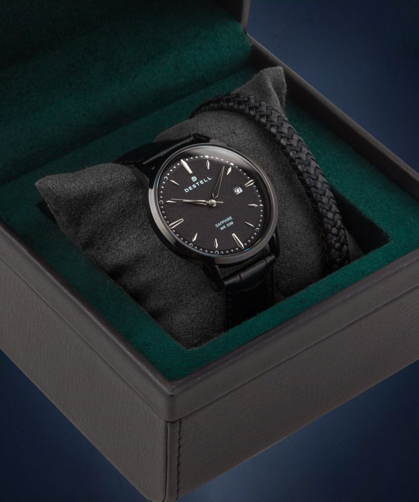 DESTELL Pictor Full Black Sapphire Gift Set gents watch