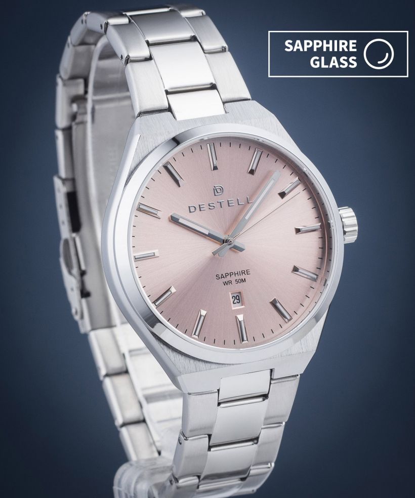 DESTELL Aries Pink Silver Steel Sapphire watch