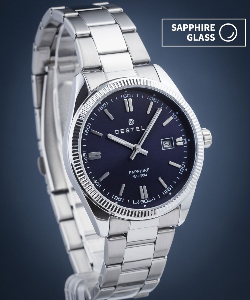 DESTELL Loup Blue Silver Steel Sapphire watch