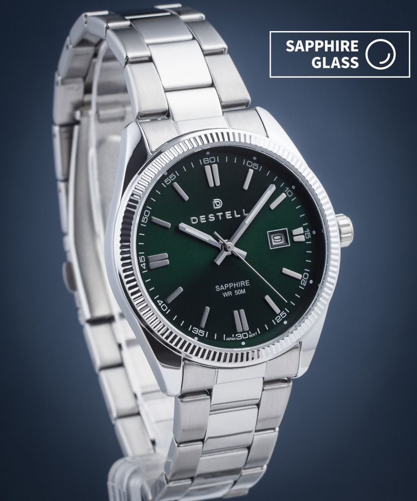 DESTELL Loup Green Silver Steel Sapphire watch