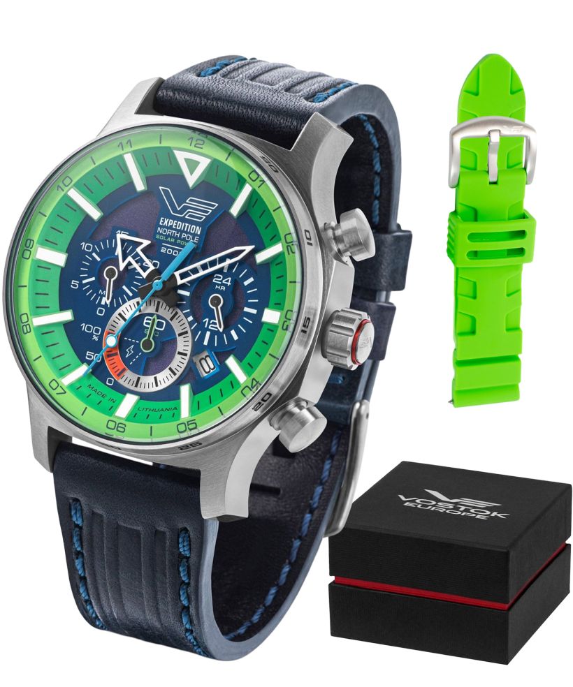 Vostok Europe Expedition North Pole Polar Spruce Solar Power Chronograph Limited Edition SET watch