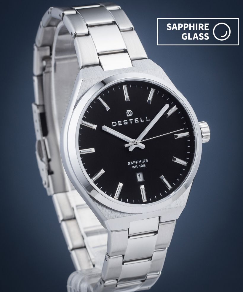 DESTELL Aries Black Silver Steel Sapphire watch
