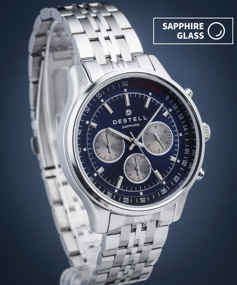 DESTELL Circinus Blue Silver Steel Chronograph Sapphire watch