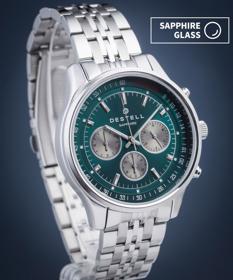 DESTELL Circinus Green Silver Steel Chronograph Sapphire watch
