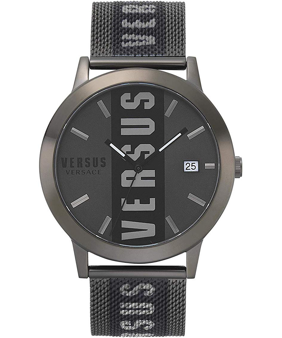 Versus By Versace Orologio Uomo Barbes Solar VSPHN0120 - Movimento Al Quarzo, Cassa Acciaio 46mm, Cinturino In Tessuto Grigio