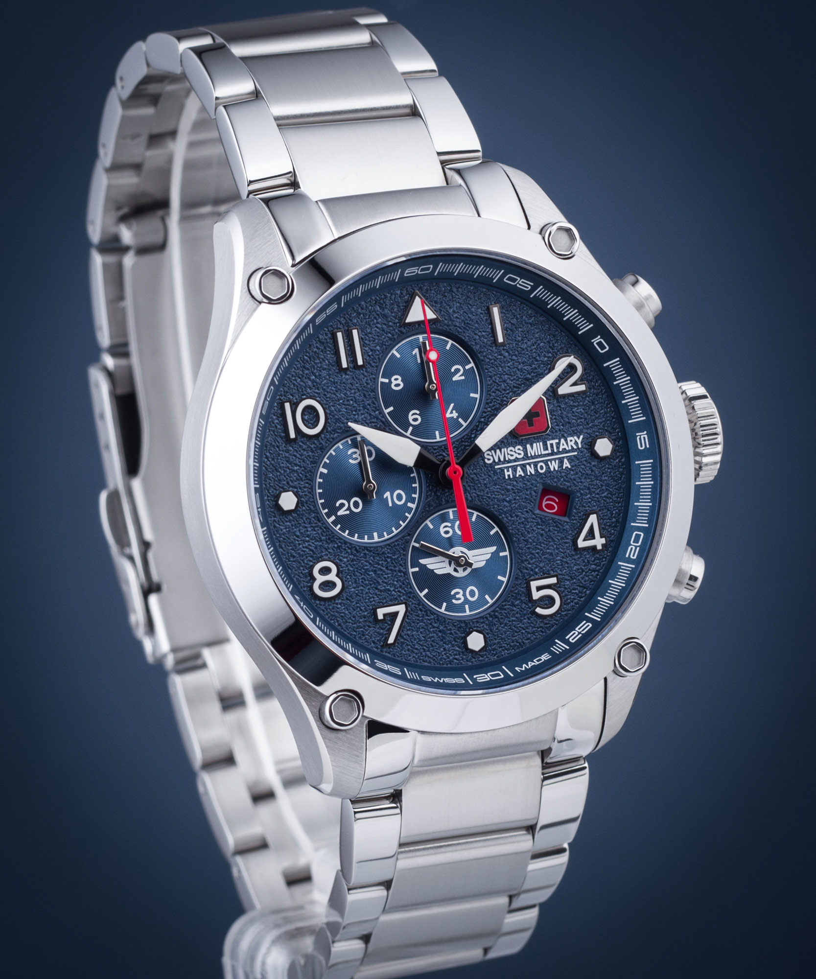 Swiss Military Hanowa SMWGI2101502 - Orologio Uomo Al Quarzo, Cinturino In Acciaio Inox, Quadrante Blu, Vetro Zaffiro, 44 Mm, 10 Bar - 3