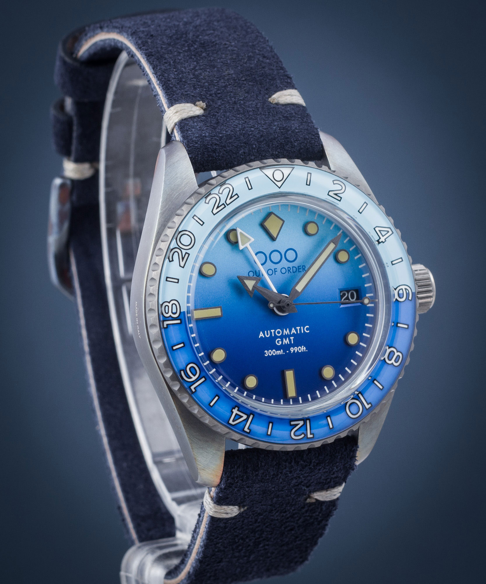 Montre Out Of Order Bomba Blu GMT Automatique - Acier Brossé, Bleu, étanche 300m - Homme