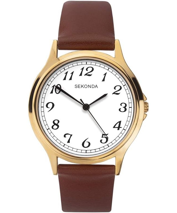 Sekonda Easy Reader Heren 42mm Quartz Horloge in Wit met Analoge Datumweergave en Zwarte Lederen Band, Zwart, riem