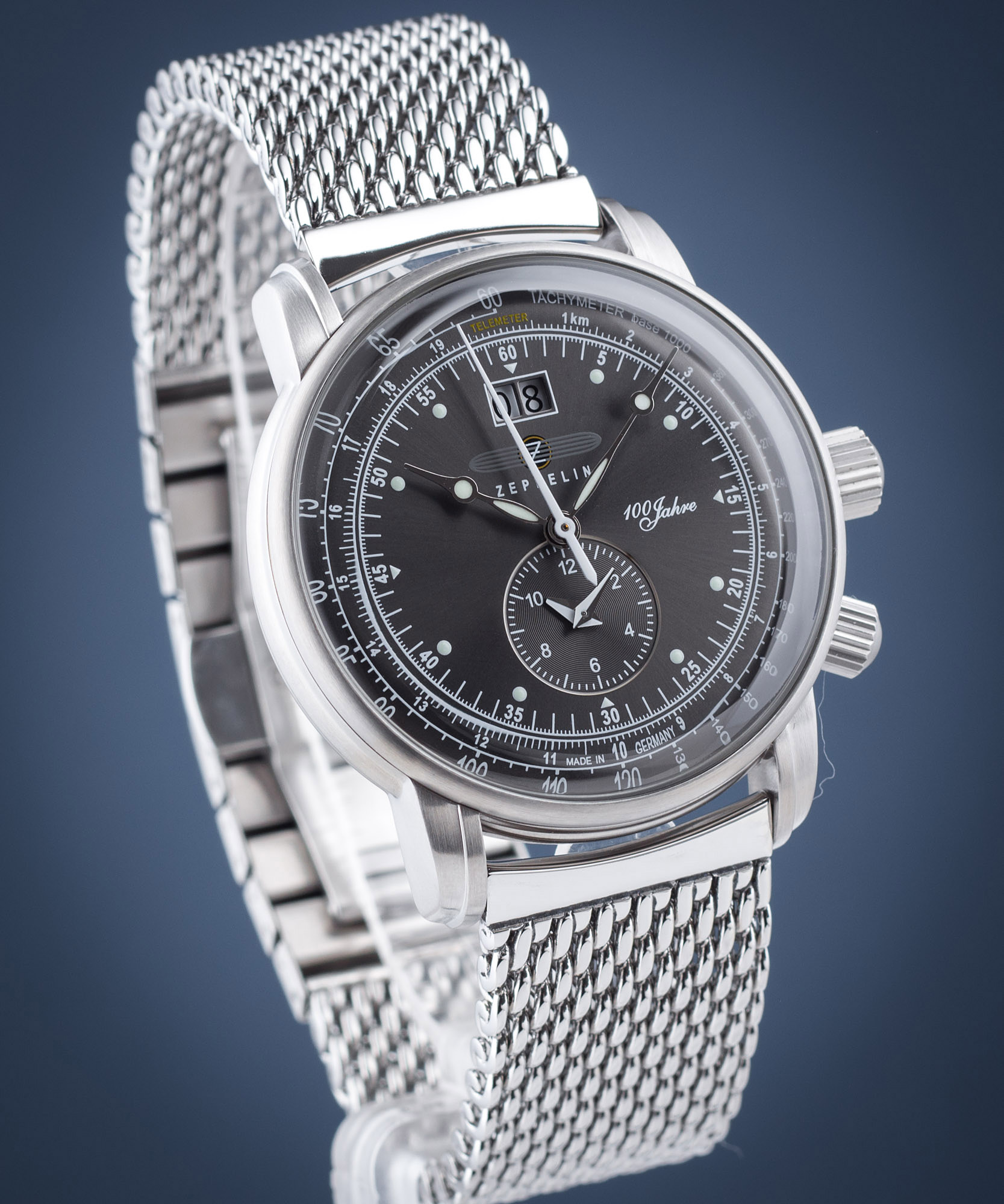 Zeppelin Inspiration 7640M-1: Orologio Uomo Made In Germany, Doppio Fuso Orario, Cinturino In Acciaio, Quadrante Argento