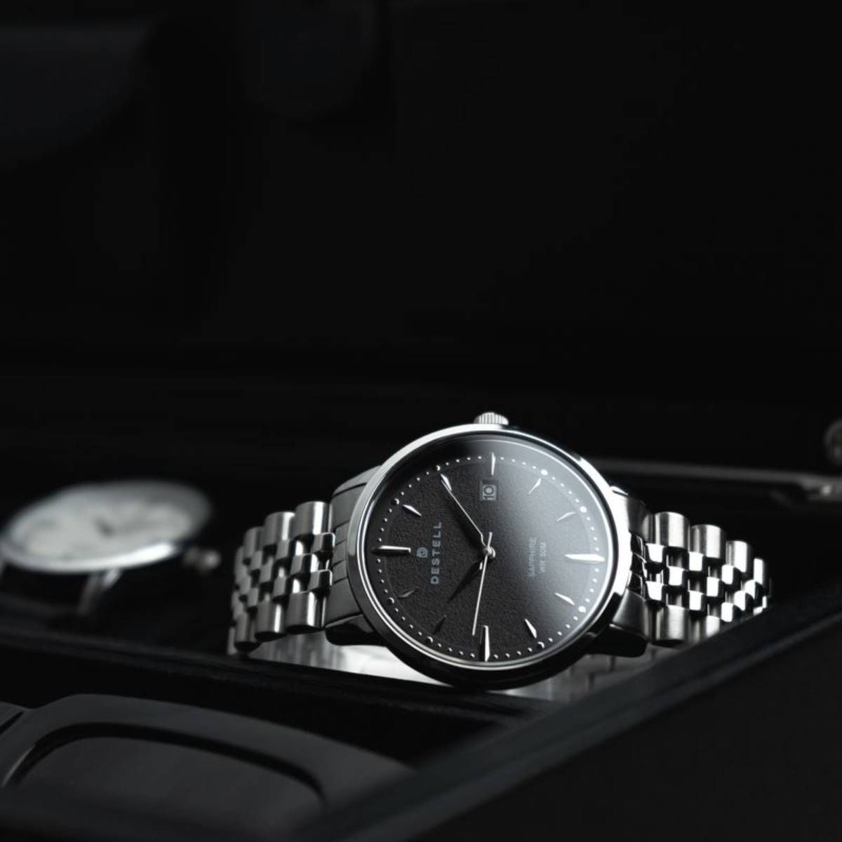 DESTELL Pictor Black Silver Steel Sapphire watch