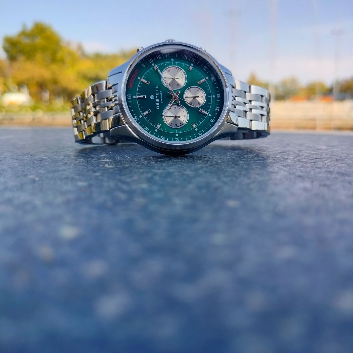 DESTELL Circinus Green Silver Steel Chronograph Sapphire watch