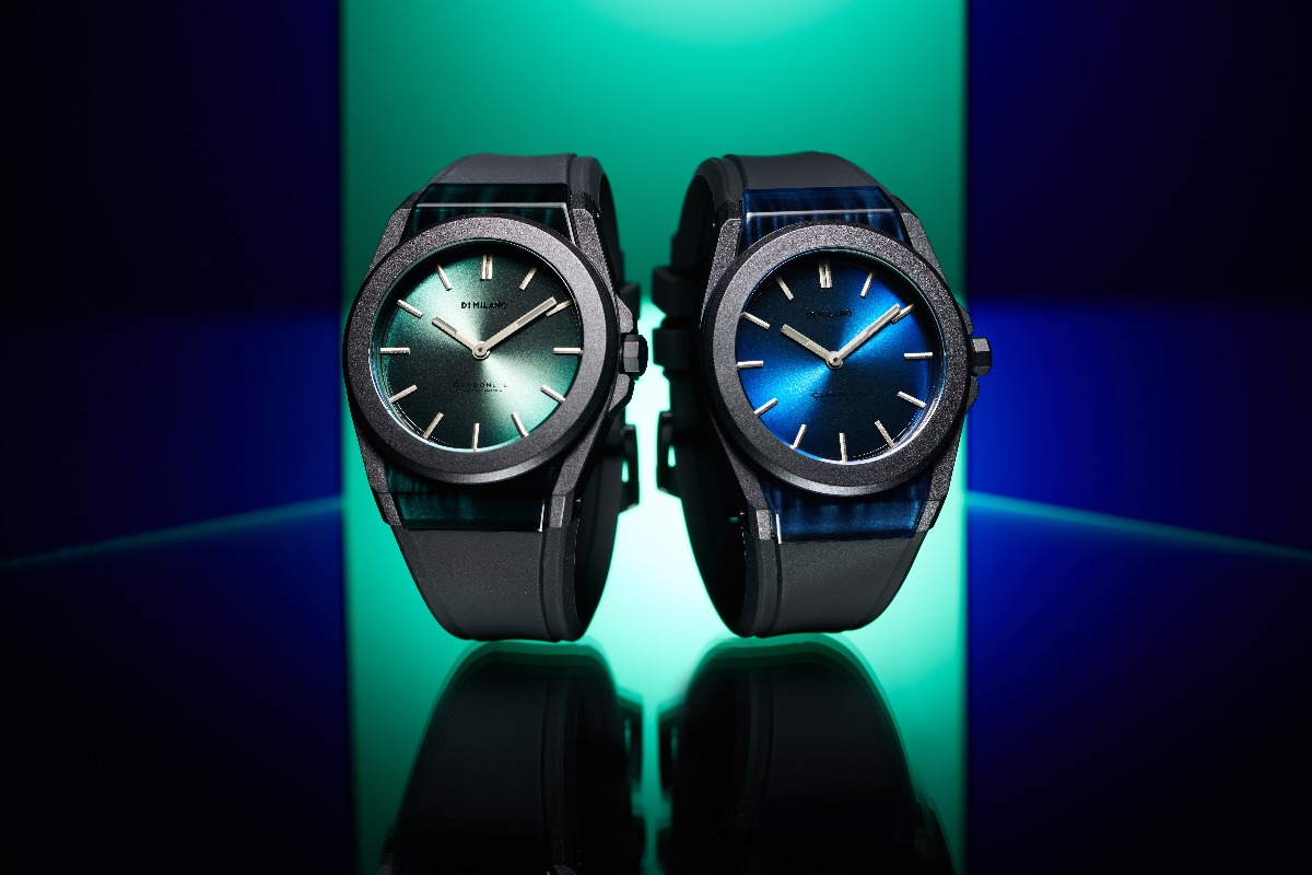 D1 Milano Carbonlite Green CLRJ05 and Blue CLRJ04 watches
