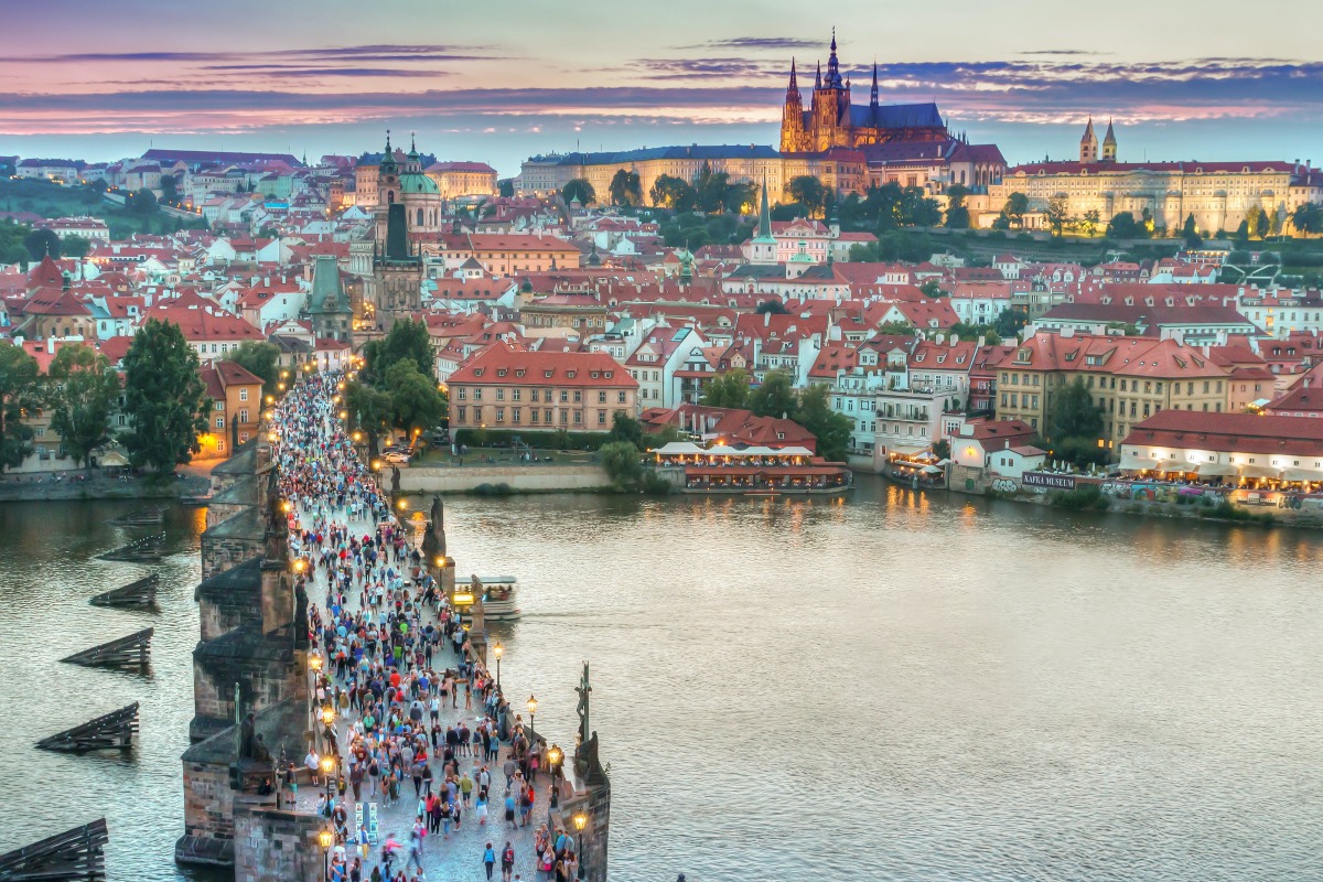 View of the city of Prague and Charles IV Bridge