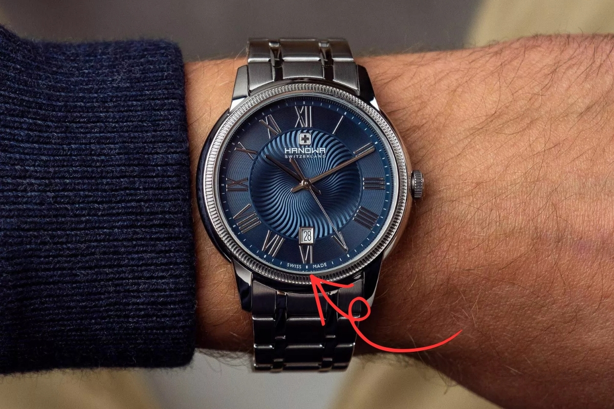swiss made mark on the dial of the watch